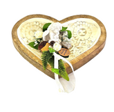 Casa-Poador Herzform aus Mangoholz Emaille Weiß Creme Holzschale Engel Friedhof