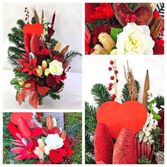 Casa-Poador Grabgesteck Strauß Rot Natur Naturmaterial Exoten Rose Herz Friedhof