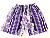 Badehose Badeshorts S / M Lotus Shorts geblümt gestreift Lila Weiß Freizeit