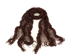 Schal Strick - Häckelschal hellbraun 170 x 25 cm 100 % Acrylic Antonio Rüschen