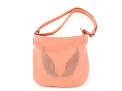 Schultertasche Rose Damen Flügel Motiv silberfarbene Steine