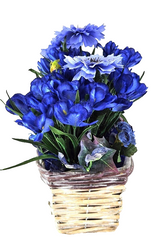 Casa-Poador Gesteck Blau Kunstblumen Krokus Froschfigur Dekoration