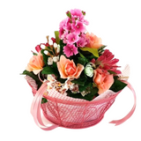 CASA - POADOR GESTECK Metallkorb Primel Rosen Gerbera Rosa Kunstblumen Frühling