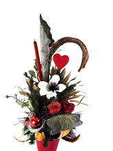 Grabgesteck Trockenblumen künstlich Exoten Rose Rot /Silber Herz Strauß Friedhof