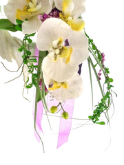 Strauß Seide Weiß Gelb Flieder Phalaenopsis Kunstb 40 cm Brautstrauß abfließend