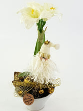 Weihnachtsgesteck Tischschmuck Amaryllis Weiß Gold Sterne Lampions Band