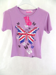 Mädchen T-Shirt Lila Größe 10 Kinder kurzarm Shirt Schmetterling