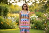 KLEID SOMMERKLEID bunt S / M Ärmelos Maxikleid bekka Paris lang Damen