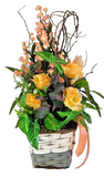 CASA - POADOR GESTECK im Korb mit Kunstblumen Lachs Apricot Tulpen Rosen Deko Geschenk