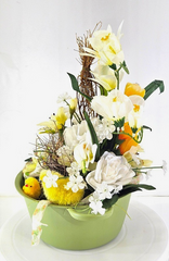 Casa-Poador Gesteck in Metallschale Freesien Krokus Kunstblumen Frühling Deko