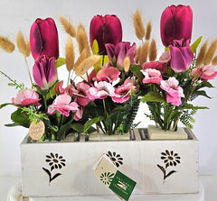 Casa-Poador Gesteck Kunstblumen Tulpen Lagurus Glas künstlich Geschenk Deko