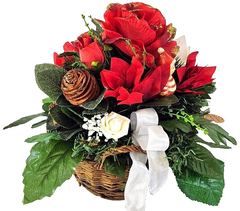 Casa-Poador Grabgesteck Rot Weiß Weihnachtsstern Rosen Kunsttanne Kunstblumen