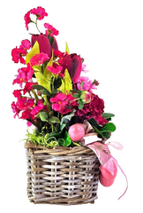 Casa-Poador Ostergesteck Kunstblumen Rosa Korb Tulpe Dahlien Dekoration Geschenk