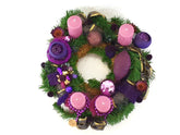 Adventskranz Kranz künstliche Tanne 40 cm Lila Gold Kerzen Kugeln Sterne Advent