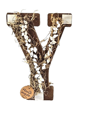 Buchstabe Holzbuchstabe Y mit Muschedeko Tillandsienmoos Dekoration Vintage