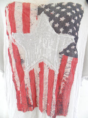 T - Shirt & Top America Vintage Flagge und Stern Grau One Size Pailetten Top !!