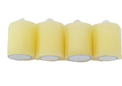 Kerzen 4 Stück Stumpenkerzen durchgefärbt Creme Champagner mit Kerzenteller