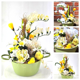 Casa-Poador Gesteck in Metallschale Freesien Krokus Kunstblumen Frühling Deko