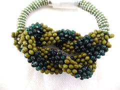 Fashion Jewelry Grün Olivgrün Armband Modeschmuck Magnetverschlus PerlenKnoten