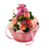 CASA - POADOR GESTECK Metallkorb Primel Rosen Gerbera Rosa Kunstblumen Frühling