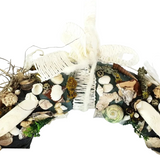 TÜRKRANZ MUSCHELN Kranz künstlich trocken Weiß Grau Natur Holzschild