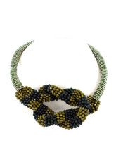 Halskette Collier 16 cm D. Band Grün Knoten silber / grün / olivefarbene Perlen