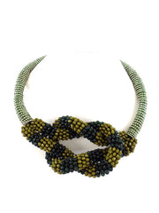 Halskette Collier 16 cm D. Band Grün Knoten silber / grün / olivefarbene Perlen
