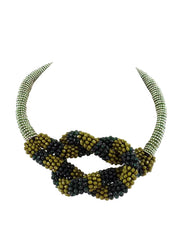 HALSKETTE COLLIER 16 cm D. Band Grün Knoten silber / grün / olivefarbene Perlen