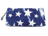 Geldbörse Sternmuster dunkelblau Etui Jeansstoff Querformat Wallet Portmonaie