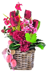 Casa-Poador Ostergesteck Kunstblumen Rosa Korb Tulpe Dahlien Dekoration Geschenk