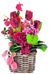 Casa-Poador Ostergesteck Kunstblumen Rosa Korb Tulpe Dahlien Dekoration Geschenk