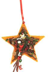 Adventsstern Tür Wand Kranz künstlich 35 cm Sisal Stern Orange Rot Gold Natur