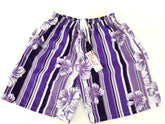 Badehose Badeshorts M / L Lotus Shorts geblümt gestreift Lila Weiß Freizeit