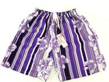 Badehose Badeshorts M / L Lotus Shorts geblümt gestreift Lila Weiß Freizeit