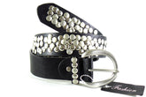 Gürtel Schwarz 85 cm runde silberfarbene Nieten Dornschließe matt Damen