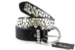 Gürtel Schwarz 85 cm runde silberfarbene Nieten Dornschließe matt Damen