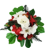 CASA - POADOR GRABGESTECK Schale Rot Weiß Weihnachtsstern Rosen Kunstblumen