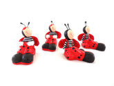 Marienkäfer Set 4 Stück 2 Jungen 2 Mädchen sitzend Keramik Ton Rot Schwarz 5 cm