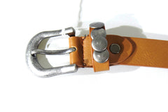 Gürtel Hellbraun 2 cm Breit 90 cm Lang Dornschließe Nieten Neu mit Etikett