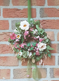 TÜRKRANZ WANDKRANZ ROSEN Kranz künstlich wie echt Rosen Rosa Grün 25 cm Hafer