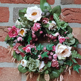 TÜRKRANZ WANDKRANZ ROSEN Kranz künstlich wie echt Rosen Rosa Grün 25 cm Hafer