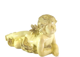 Engelfigur Creme gold Schattierung liegend 33 x 29 x 16 cm Dekoration wetterfest Friedhof