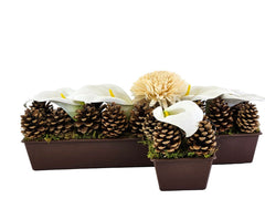 Casa-Poador Grabschmuck Grabgesteck Kreuzform Calla Zapfen Weiß Natur Gedenken Friedhof