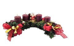 CASA-POADOR Adventskranz halbrund 35 Ø künstliche Tanne Rot Gold Figur Zapfen Goldsterne Advent Geschenk