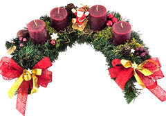 CASA-POADOR Adventskranz halbrund 35 Ø künstliche Tanne Rot Gold Figur Zapfen Goldsterne Advent Geschenk