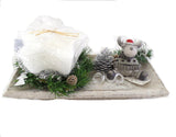 CASA - POADOR ADVENTSGESTECK Weihnachten Tischschmuck Kerze Weiß Grau Silber Elchfigur