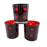 TEELICHTHALTER WINDLICHT3 Gläser Rot Schneeflocke 8 cm H 7,5 cm D. innen verspiegelt