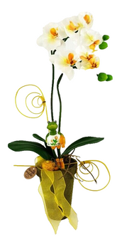 GESTECK ORCHIDEE Kunstblume Pflanze Weiß Gelb Blume Deko 25 cm H Phalaenopsis