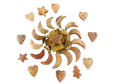 NATUR DEKO SORTIMENT Mix 230 g Mond Stern Herz Baum Holzteile Streudeko Braun