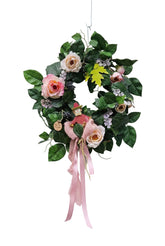 CASA - POADOR KRANZ künstlich wie echt Efeu Rosen Rosa Grün 35 cm Dekoration
